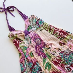 Asha floral halter tie a-line mini dress Medium